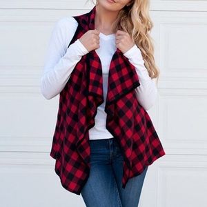 Buffalo Plaid Drape Front Vest